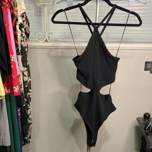Zara‎ Black Ribbed Bodysuit with Cutouts